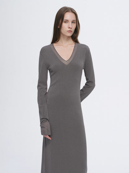 Virella Mesh‑Splice V‑Neck Dress