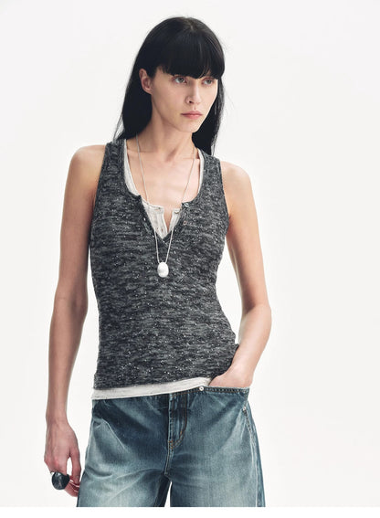 Meredelle Sequin Henley Vest