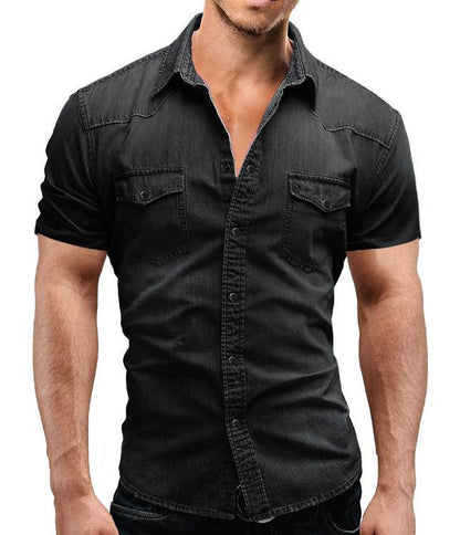 Casual Solid Color Men's Denim Short Sleeve Shirt