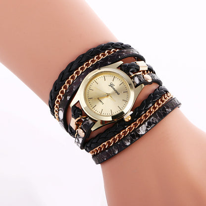Women’s Fashion Leopard Weave Wrap Bracelet Watch
