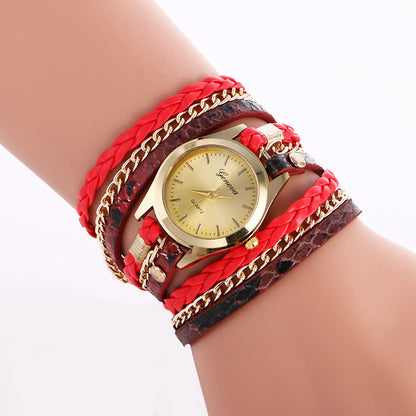 Women’s Fashion Leopard Weave Wrap Bracelet Watch