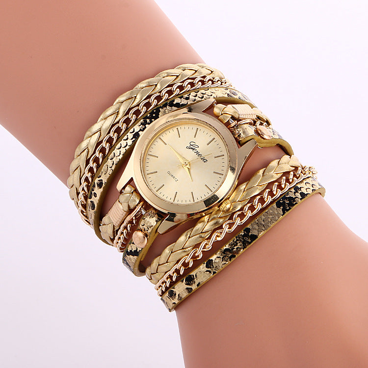 Women’s Fashion Leopard Weave Wrap Bracelet Watch