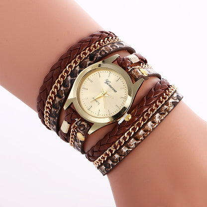 Women’s Fashion Leopard Weave Wrap Bracelet Watch