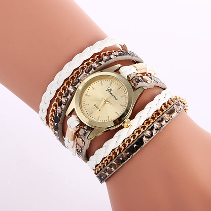 Women’s Fashion Leopard Weave Wrap Bracelet Watch
