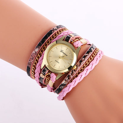 Women’s Fashion Leopard Weave Wrap Bracelet Watch
