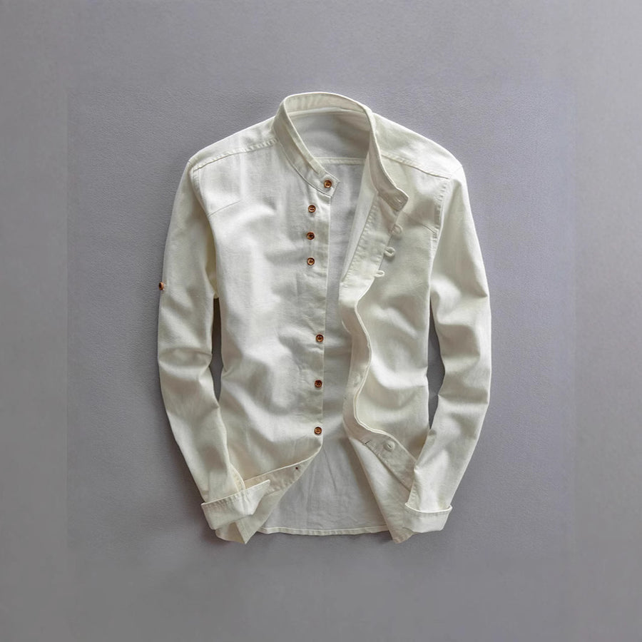 Men's Casual Shirt Chinese Style Stand Collar Cotton Linen