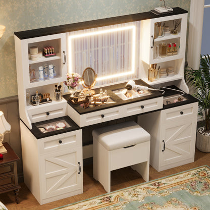 Vanity Desk With Mirror And LED Lights