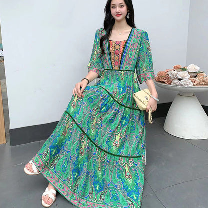 Summer Vintage Cotton Silk Ethnic Style Embroidered Dress Women