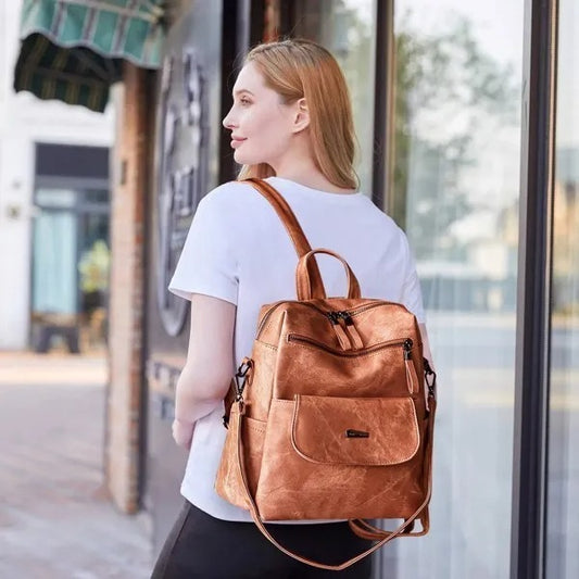 Women’s Backpack Purse – Waterproof PU Leather Shoulder Bag Handbag (Brown)