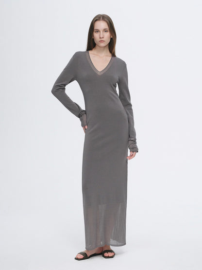 Virella Mesh‑Splice V‑Neck Dress