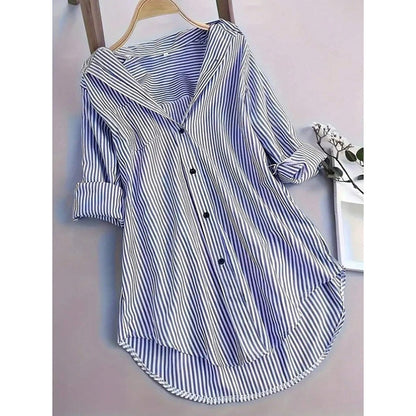 Women Oversized Button Down Striped Shirts