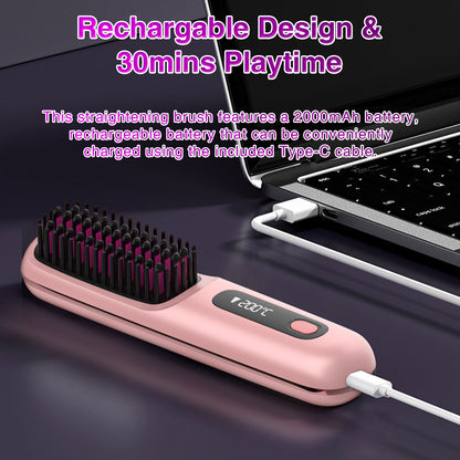 Portable Cordless Hair Straightening Brush With LED Display