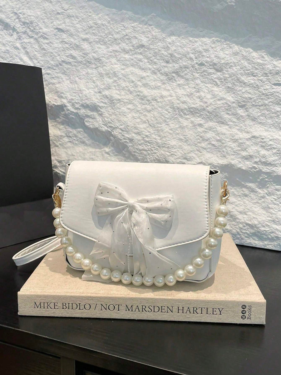 Women’s Bowknot Lace Pearl Handbag – Fashion Shoulder Crossbody Bag