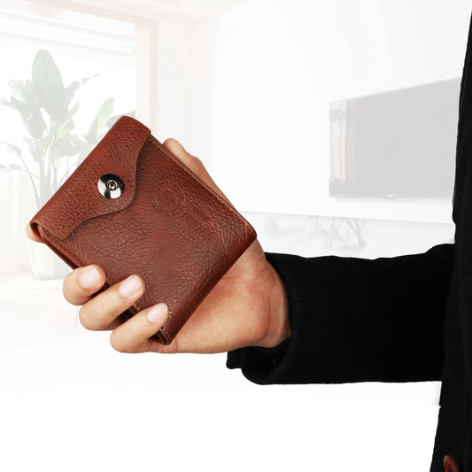 Men’s PU Leather Wallet – Slim Card Holder with 2 ID Windows & Coin Pocket