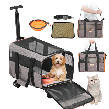 Rolling Pet Carrier With Telescopic Handle And Shoulder Strap