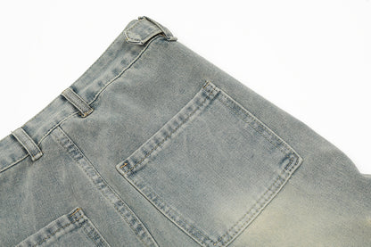 Punk Old Wash Denim Cargo Pants Trousers Men