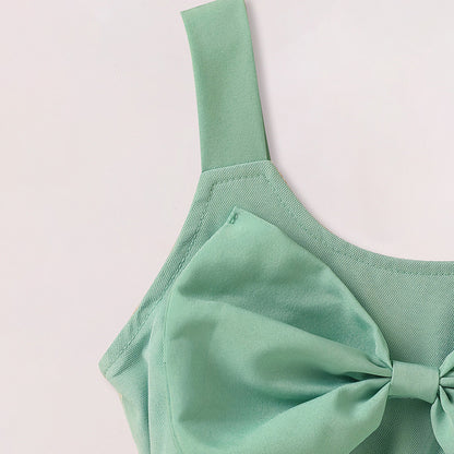 Toddler Girls’ Sleeveless Floral Dress – Bowknot Tulle Princess Sundress