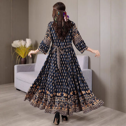 Bohemian Style Dress Ethnic Style Embroidered Large Swing Skirt