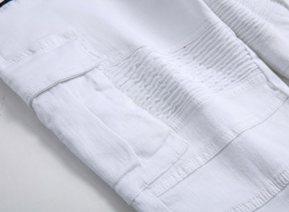 Men's white slim denim shorts