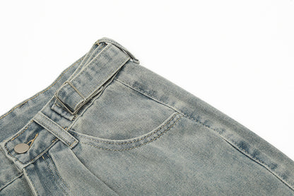 Punk Old Wash Denim Cargo Pants Trousers Men