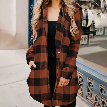 Women's Long Sleeve Plaid Print Button Front Casual Shirt