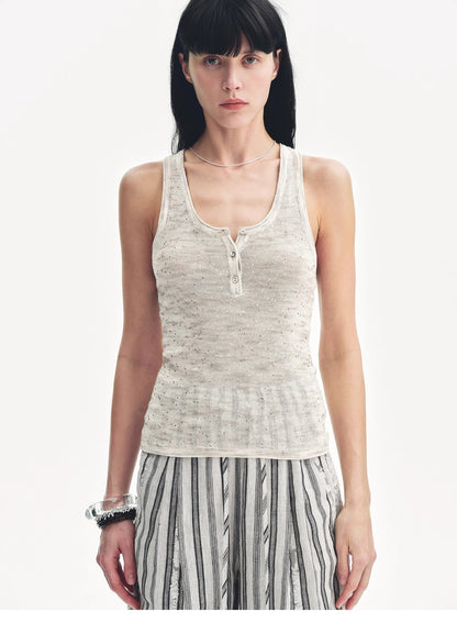 Meredelle Sequin Henley Vest
