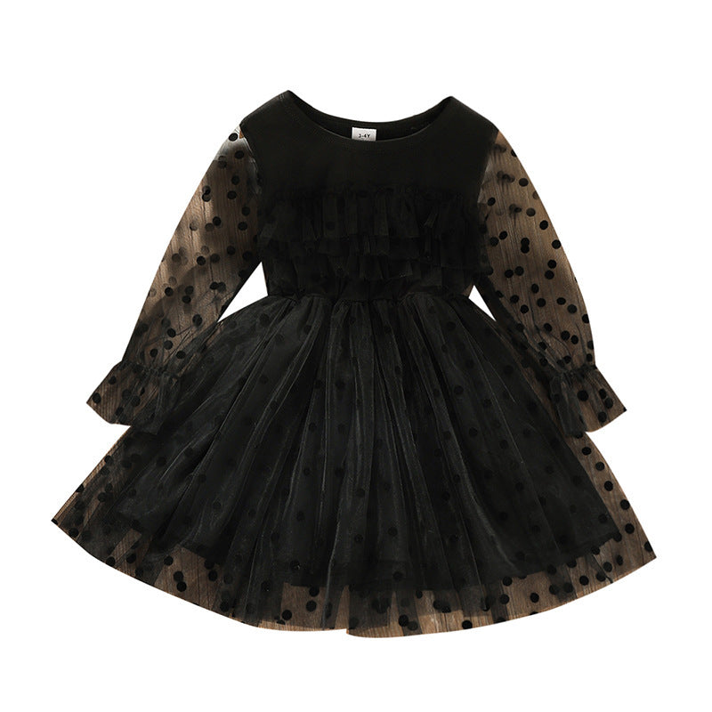 Children's Fashion Polka Dot Lace Long-sleeved Dress