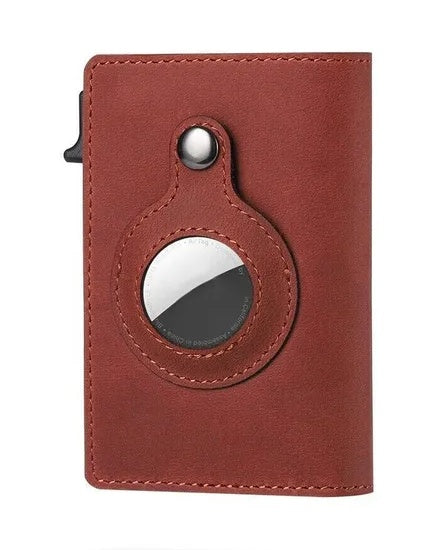 Genuine Leather AirTag Wallet Case – Magnetic Credit Card Holder Cover