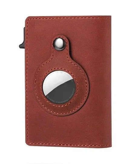 Genuine Leather AirTag Wallet Case – Magnetic Credit Card Holder Cover