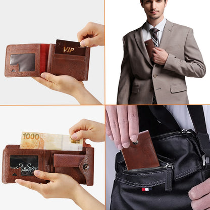 Men’s PU Leather Wallet – Slim Card Holder with 2 ID Windows & Coin Pocket