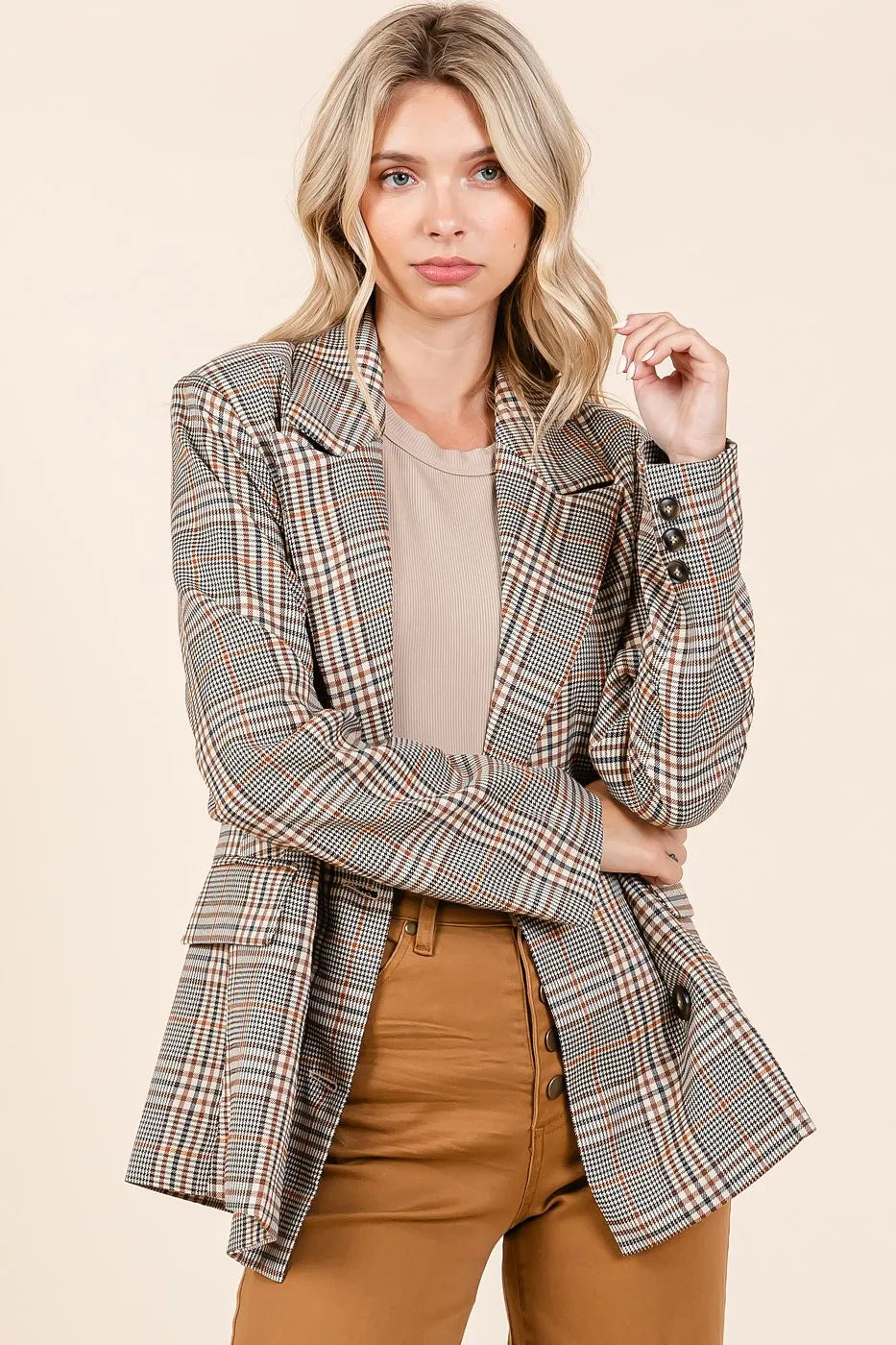 Mittoshop Plaid Double Breasted Relaxed Fit Blazer