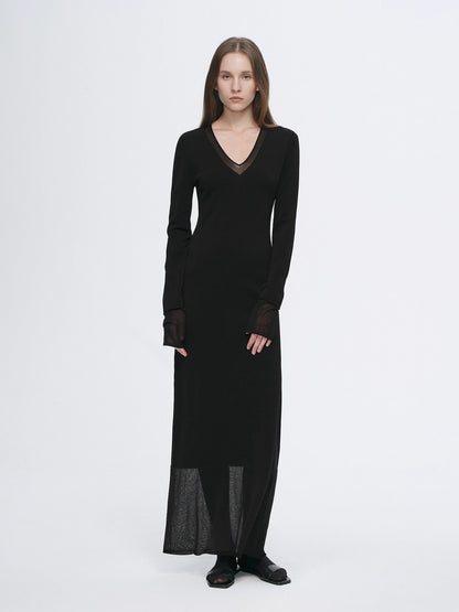 Virella Mesh‑Splice V‑Neck Dress
