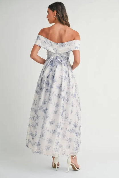 MABLE Floral Printed Off Shoulder Maxi Dress