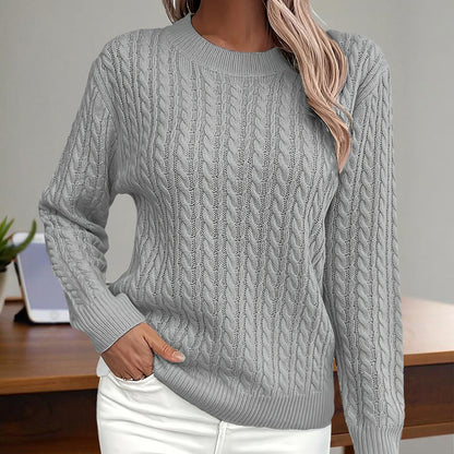 Women's Textured Long Sleeve Sweater Crewneck Pullover Dressy Casual Tops