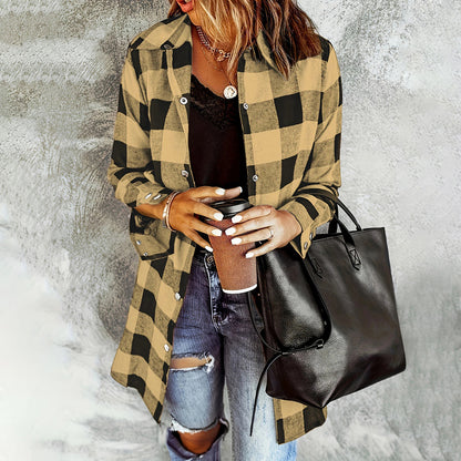 Women's Long Sleeve Plaid Print Button Front Casual Shirt
