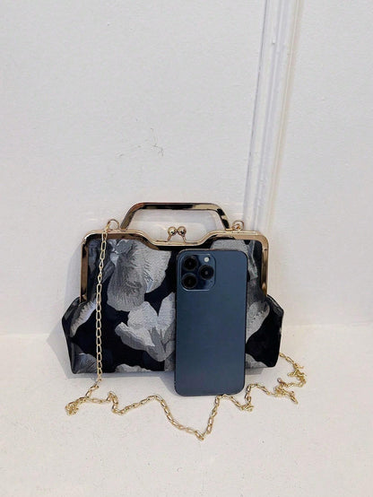 Retro Small Square Handbag – Crossbody Cheongsam Style Lip Clip Bag