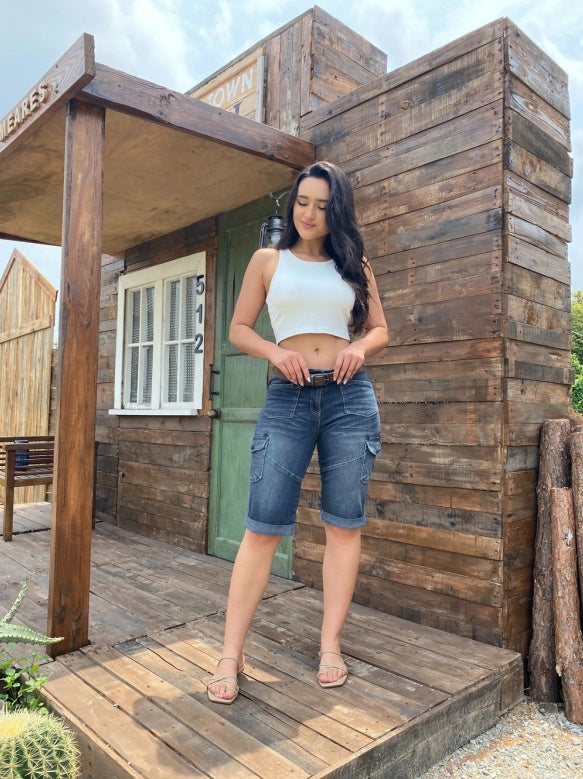 Women's Mid-Rise Cargo Bermuda Shorts