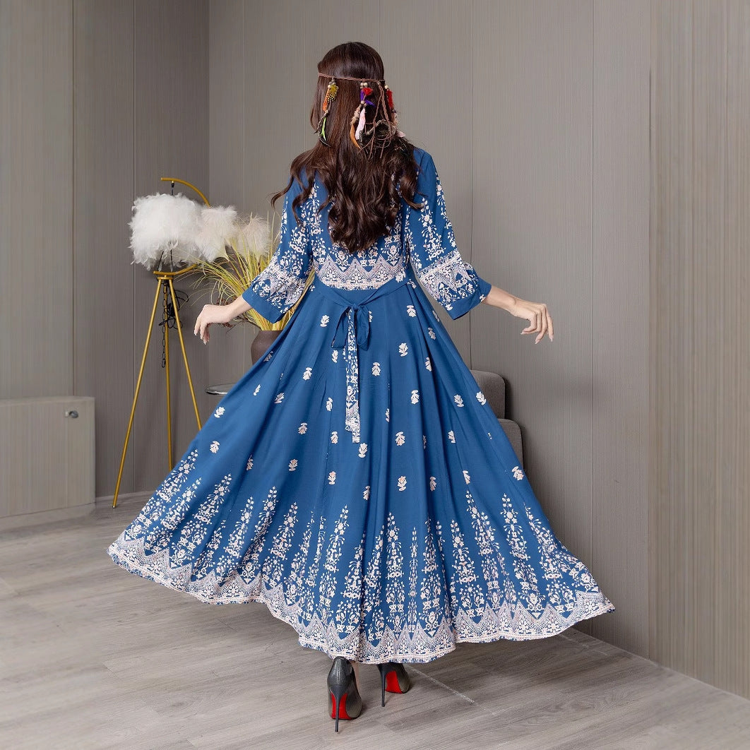 Bohemian Style Dress Ethnic Style Embroidered Large Swing Skirt