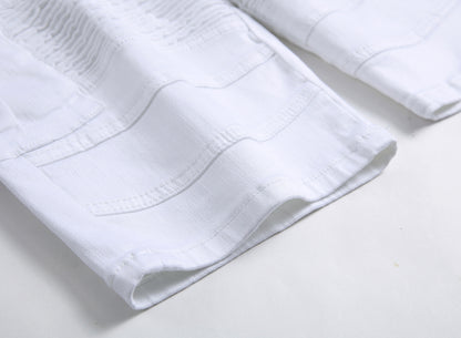 Men's white slim denim shorts