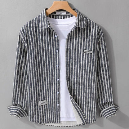 Spring Men's Collar Shirt Jacket  Personalized Striped