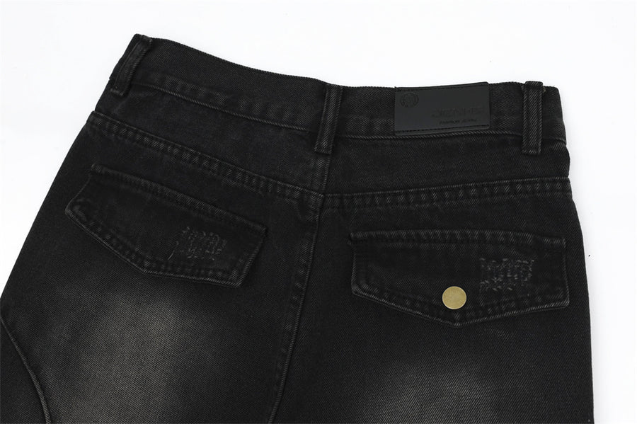 Washed Hole Denim Overalls Men