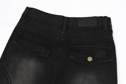 Washed Hole Denim Overalls Men