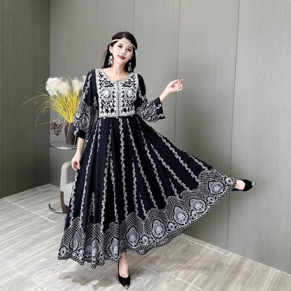 Ethnic Style Embroidered Large Swing Bohemian Style Dress Women