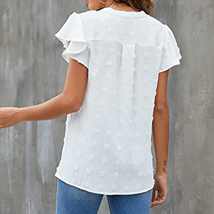 Women's V Neck Ruffle Short Sleeve Blouse Business Office Casual Top Shirts