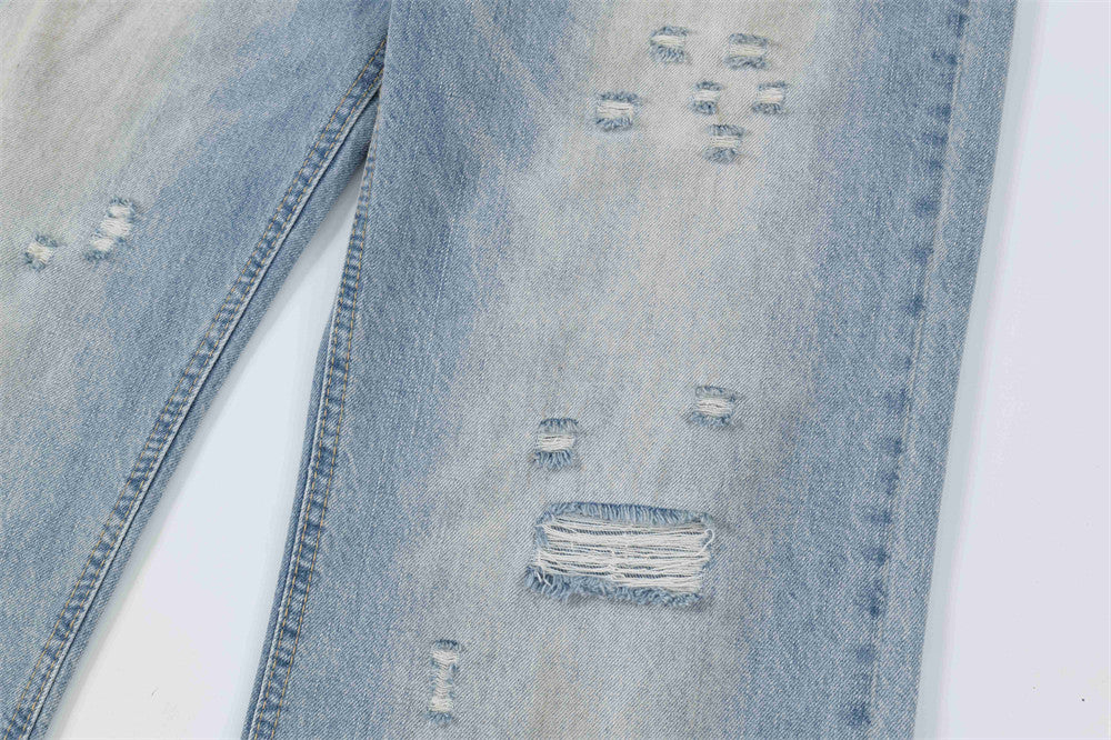 Make Old Ripped Denim Straight Pants Men
