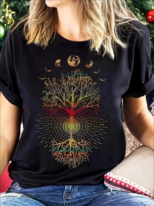 Tree Print Crew Neck T-Shirt