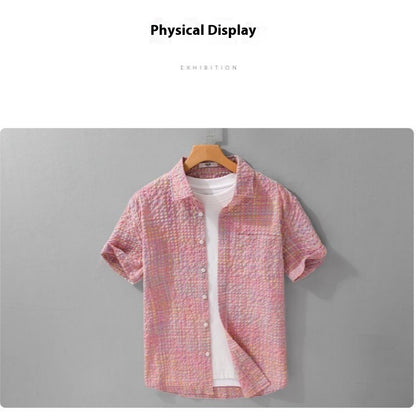 Fashion Trendy Loose Thin Shirt Plaid Men Clothing