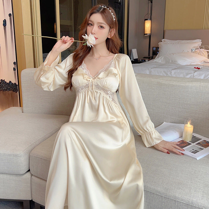 New V-neck Nightdress Ice Silk Women