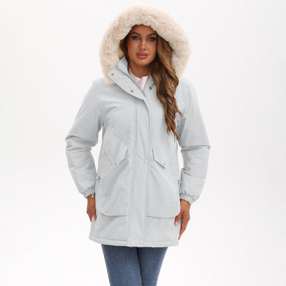 Women's Mid-length Big Fur Collar Cotton Coat Jacket