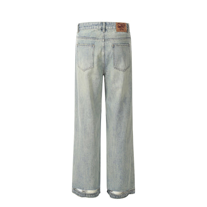 Washed Light Color Denim Trousers For Men